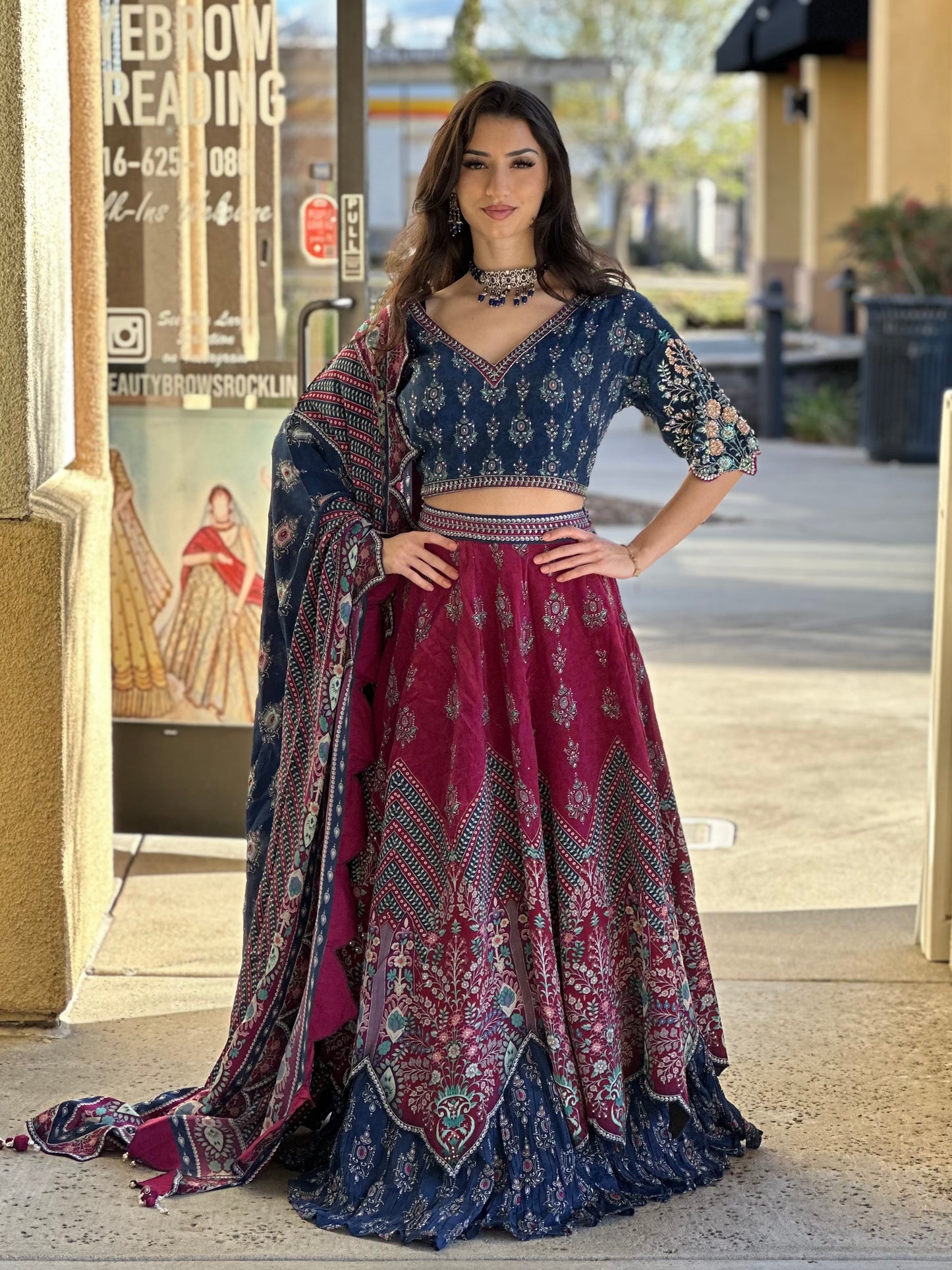 Blue and Maroon lehenga