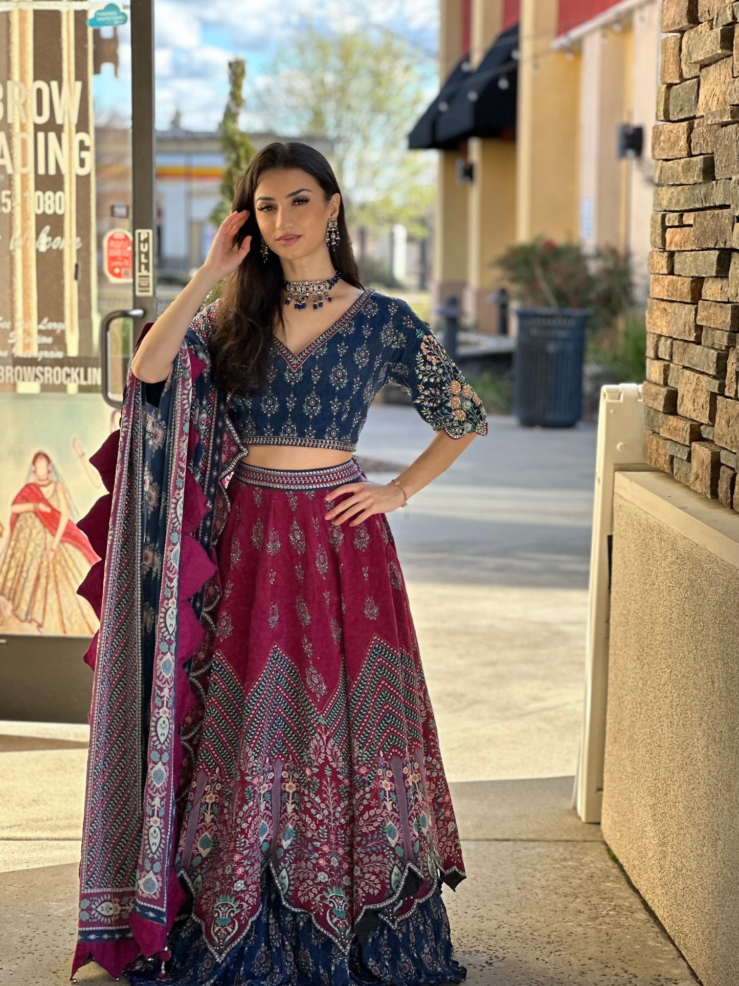 Blue and Maroon lehenga