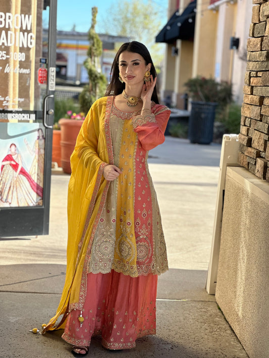 Coral and Yellow Sharara