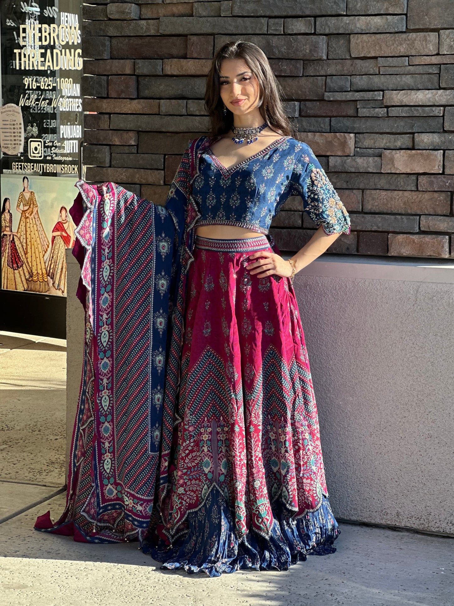 Blue and Maroon lehenga